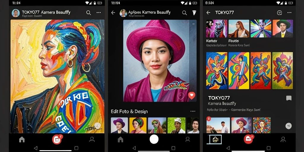 Antarmuka pengguna TOKYO77 dengan berbagai fitur editing foto.