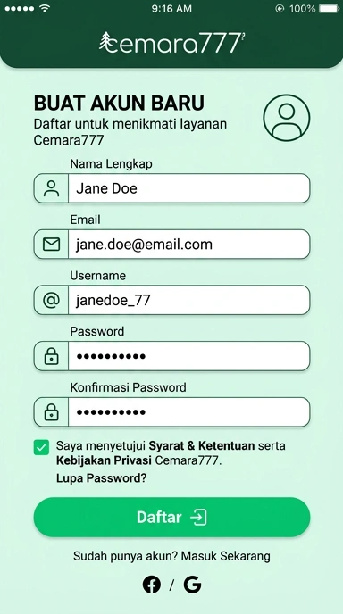 Tampilan halaman daftar cemara777