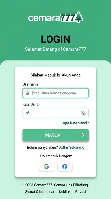 Tampilan halaman login cemara777